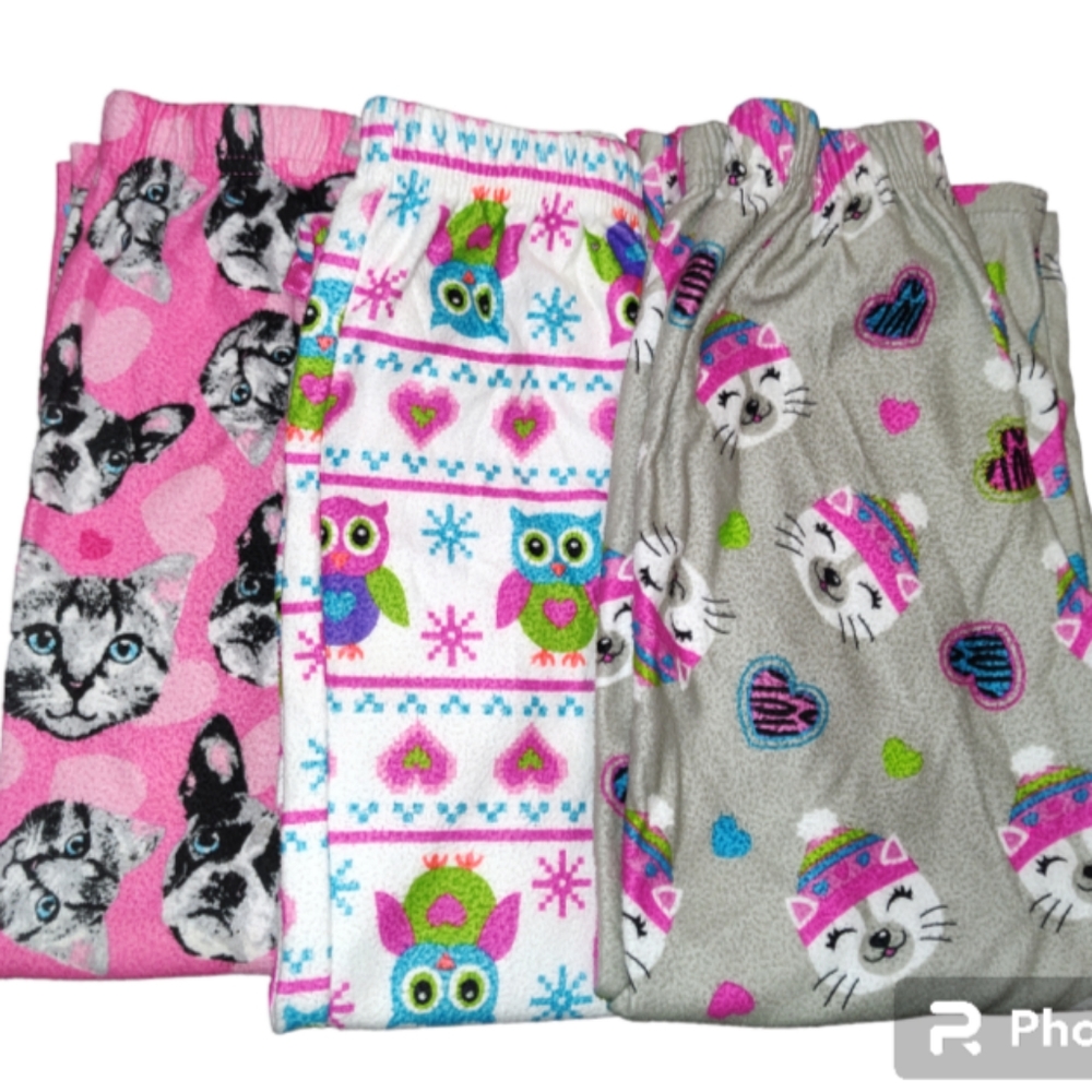 Girls Assorted Pajama Bottoms Kitties Dogs and Owls Size X-SMALL 4-5